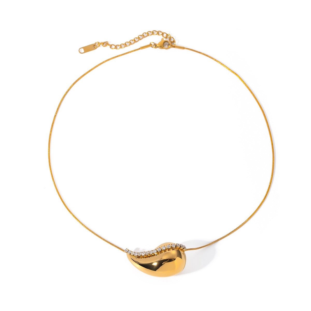 18K gold chubby drop-shaped diamond pendant necklace - JuVons