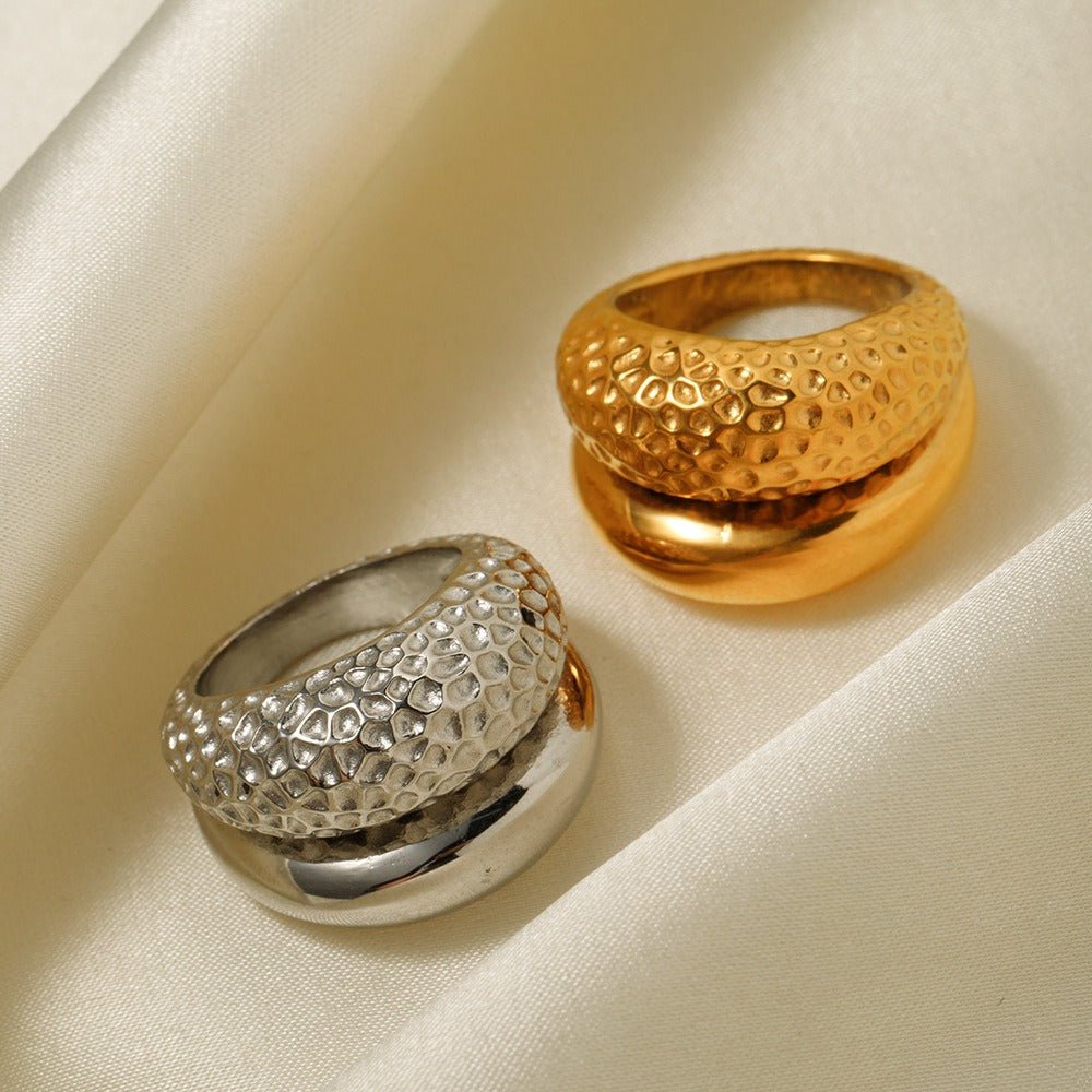 18k gold classic double-layer hammered ring - JuVons