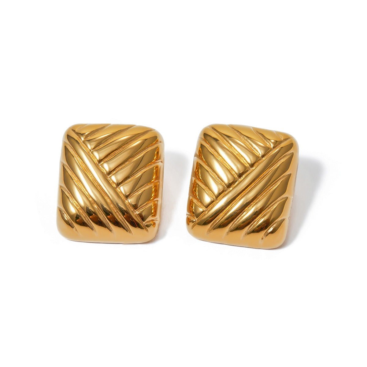 18k gold classic retro square braided design earrings - JuVons