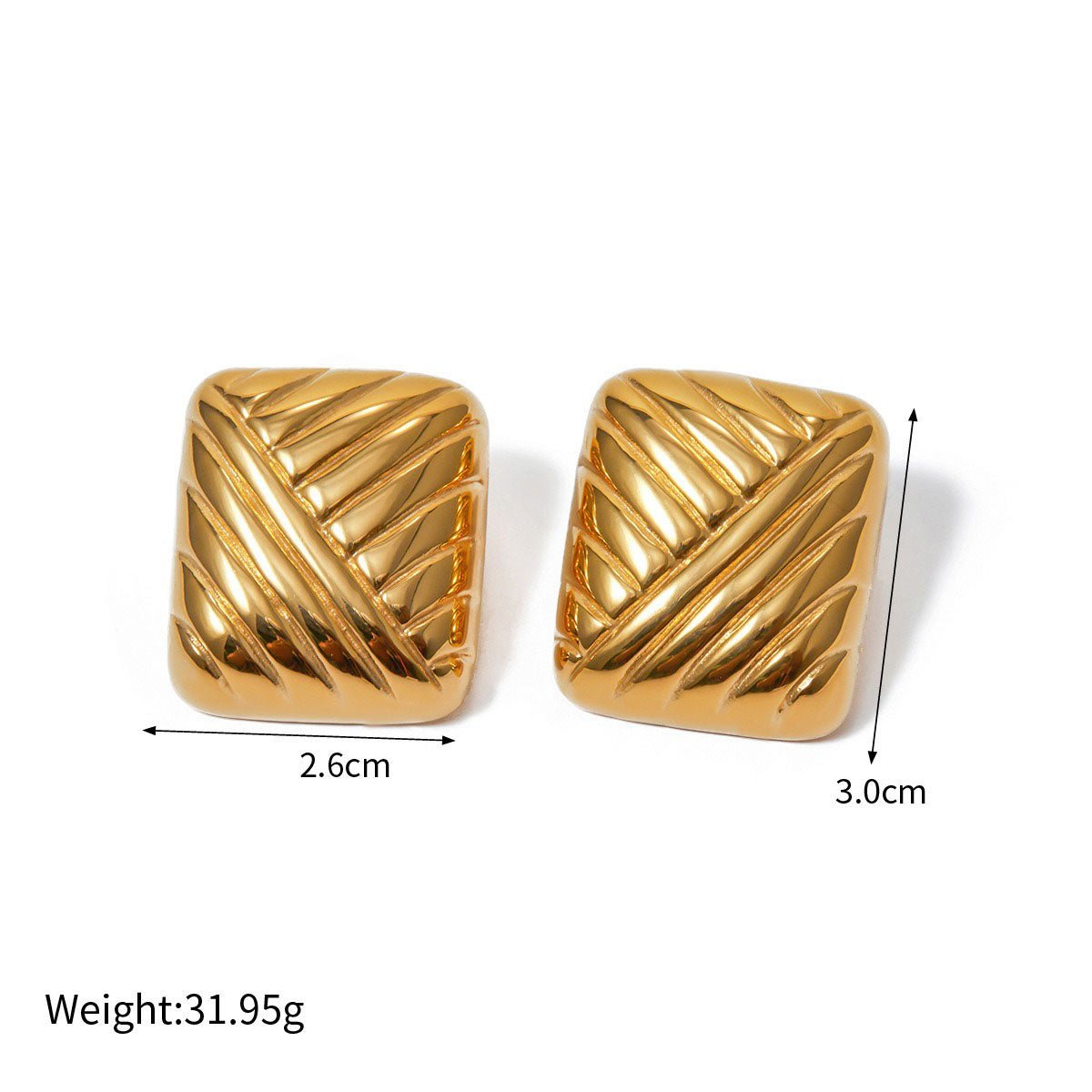 18k gold classic retro square braided design earrings - JuVons