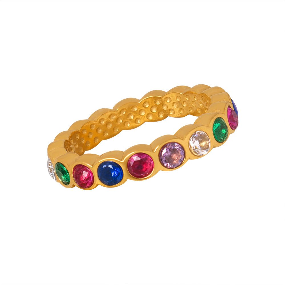 18K gold dazzling colorful zircon ring - JuVons