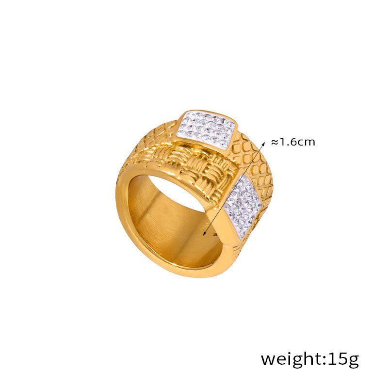 18K gold diamond-set with textured design ring - JuVons