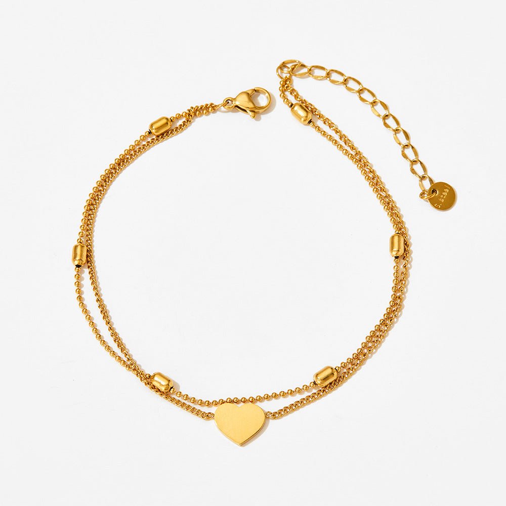 18K gold double-layered beach style anklet with love design - JuVons