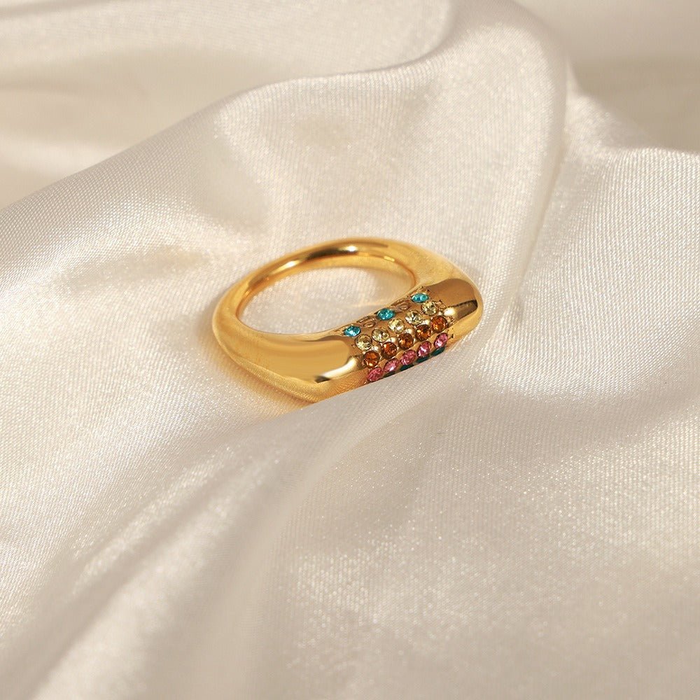 18K gold elegant geometric zircon ring - JuVons
