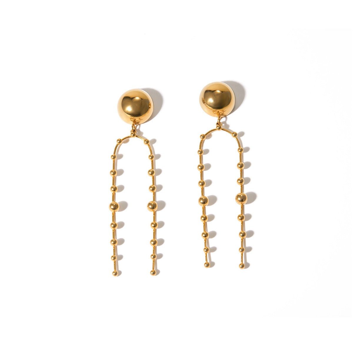 18k gold elegant hemisphere with ball pendant design earrings - JuVons