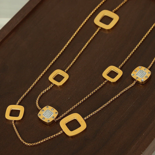 18K gold enchanting geometric necklace with sweater chain design - JuVons