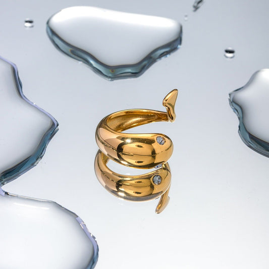 18k gold fish-shaped diamond open ring - JuVons