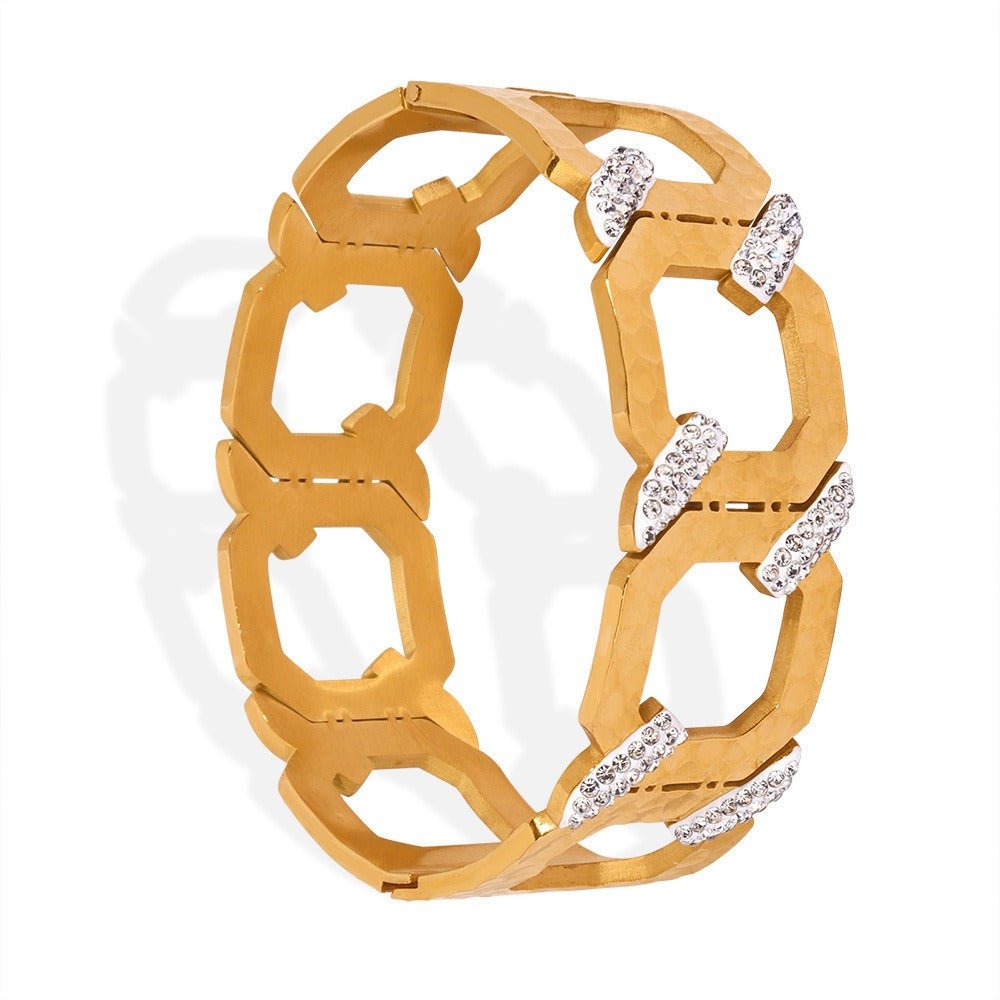 18K gold geometric C-shaped inlaid zircon bracelet - JuVons