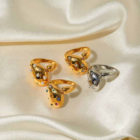 18K gold geometric diamond design open ring - JuVons