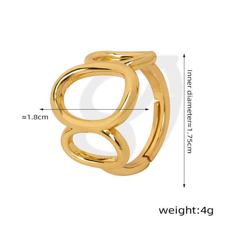 18K gold geometric round hollow design ring - JuVons