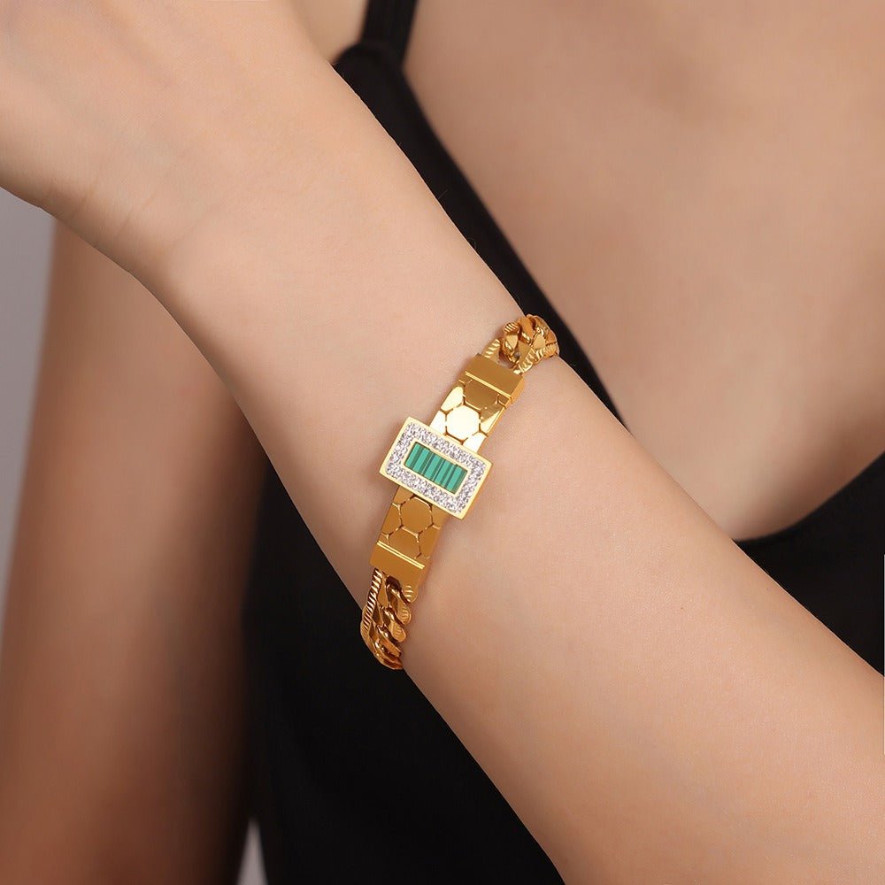 18K gold geometric zircon and gemstone bracelet and necklace set - JuVons