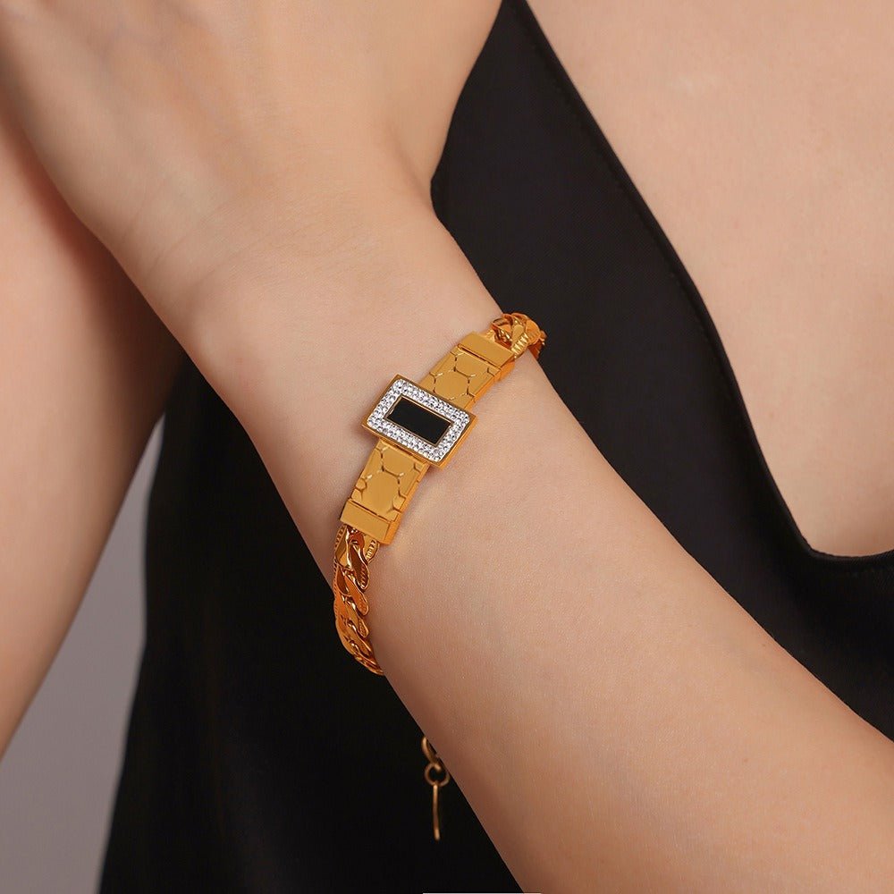 18K gold geometric zircon and gemstone bracelet and necklace set - JuVons