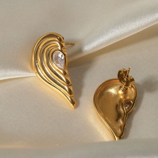 18k gold half love inlaid zircon design earrings - JuVons