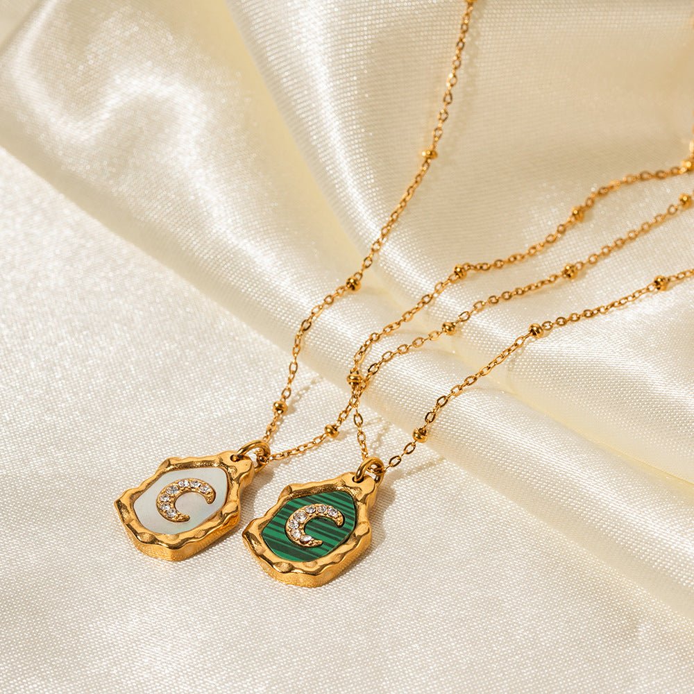 18k Gold Irregular Bezel with Moon Zircon Pendant Necklace - JuVons