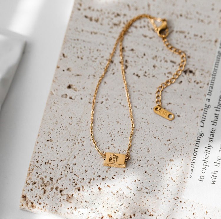 18K Gold Light Luxury Simple Small Gold Bar Gold Brick Advanced Design Anklet - JuVons