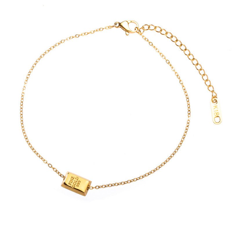 18K Gold Light Luxury Simple Small Gold Bar Gold Brick Advanced Design Anklet - JuVons