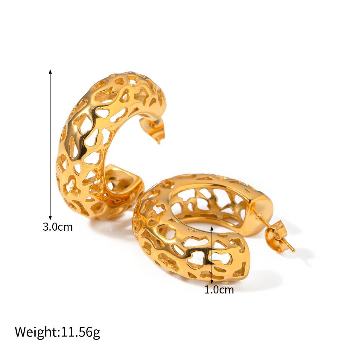 18k gold luxurious C-shaped hollow design earrings - JuVons
