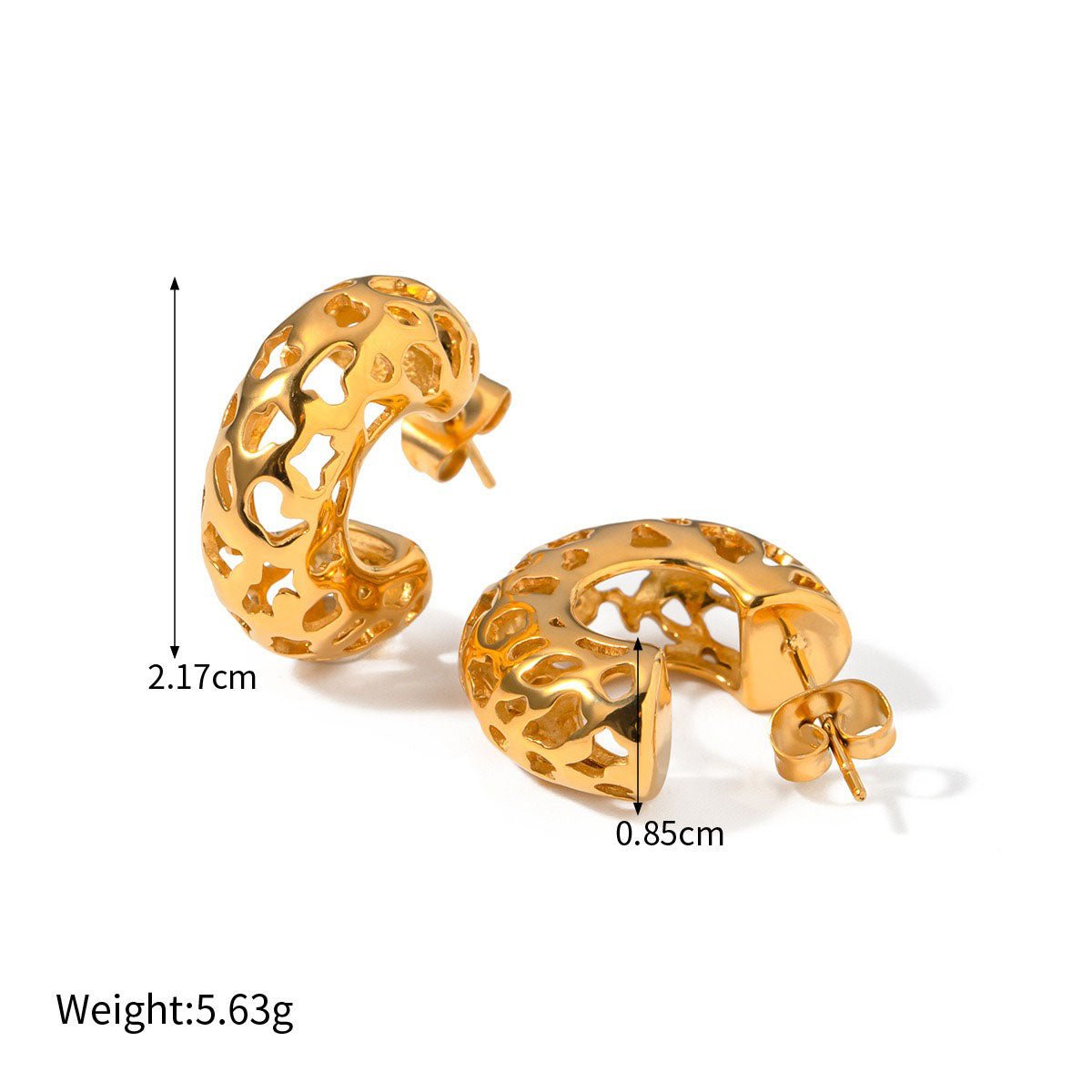 18k gold luxurious C-shaped hollow design earrings - JuVons
