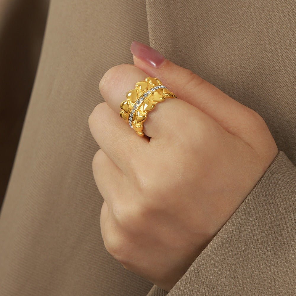 18K gold luxury love zircon design ring - JuVons
