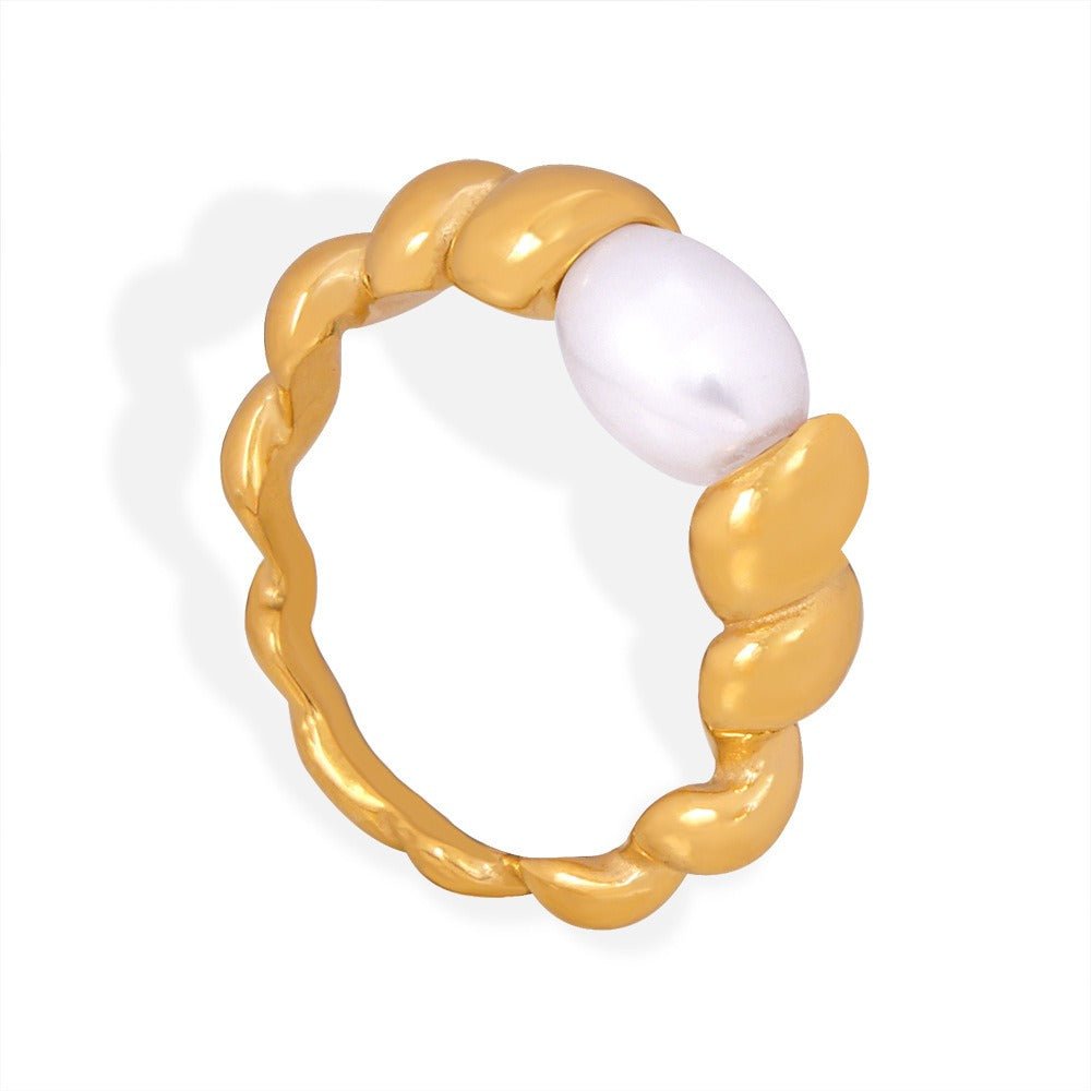 18K gold majestic twist-shaped ring with pearl design ring - JuVons