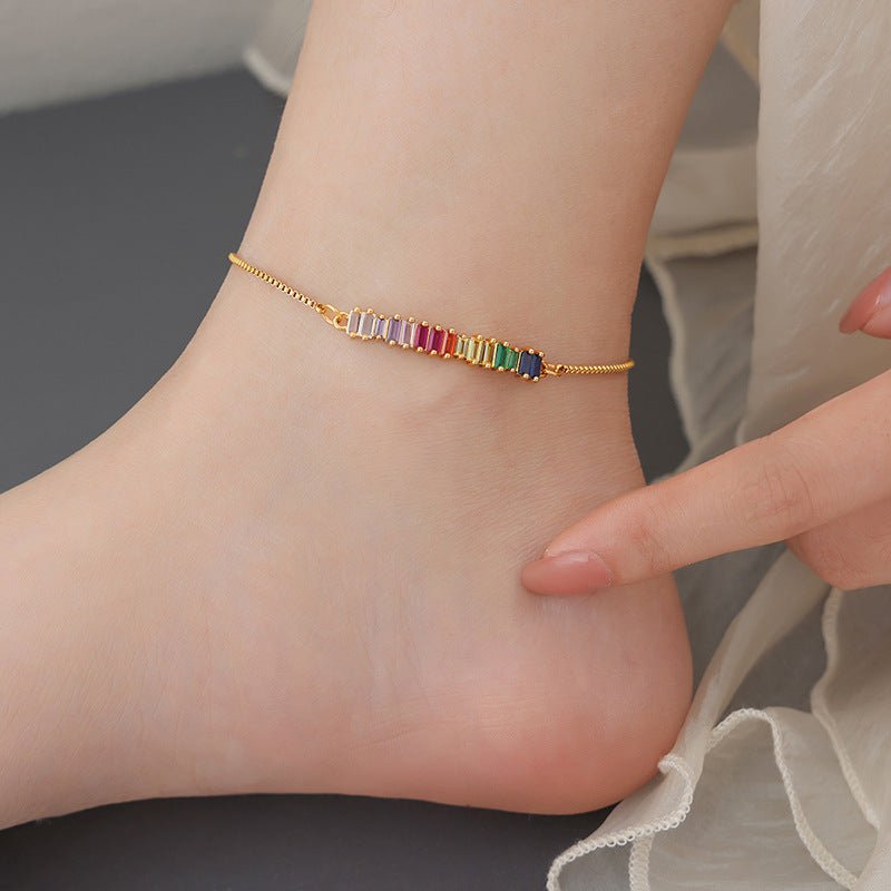 18K gold noble and dazzling zircon design light luxury style anklet - JuVons