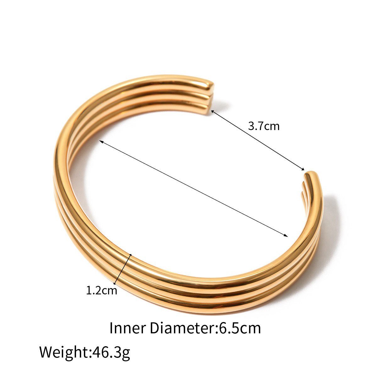 18k gold three-layer rib design open bracelet - JuVons