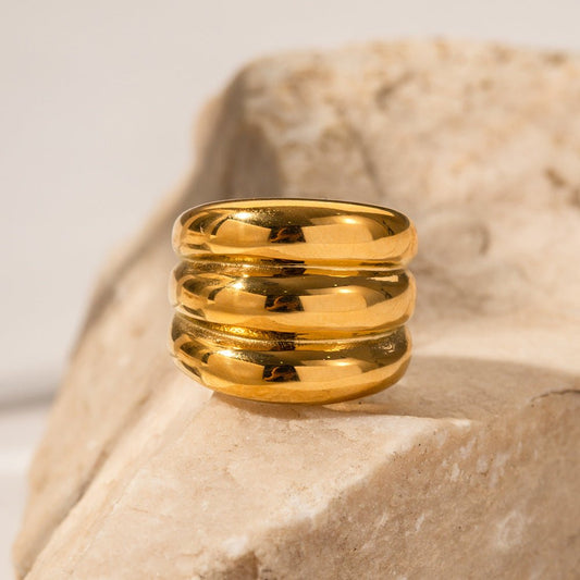 18K gold trendy three-layer design ring - JuVons