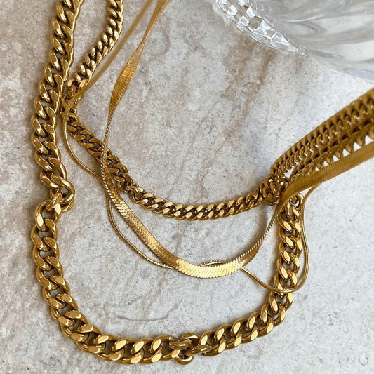 18K Gold Vintage Simple Cuban Chain Design Versatile Necklace - JuVons