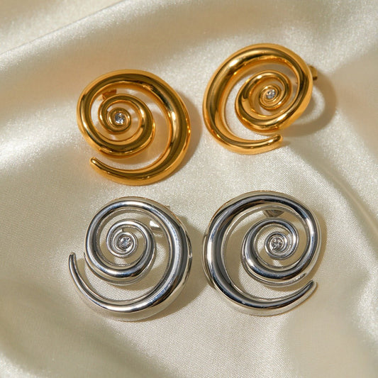 18k swirl diamond design simple style earrings - JuVons