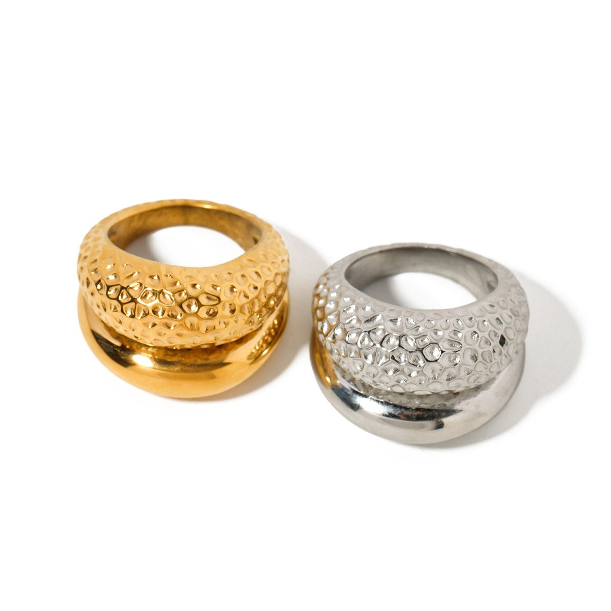 18k gold classic double-layer hammered ring