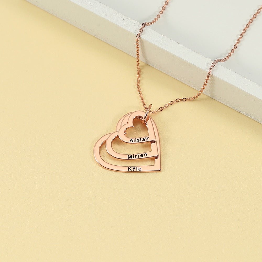 Beautiful large, medium and small three hollow hearts customizable name design necklace - JuVons