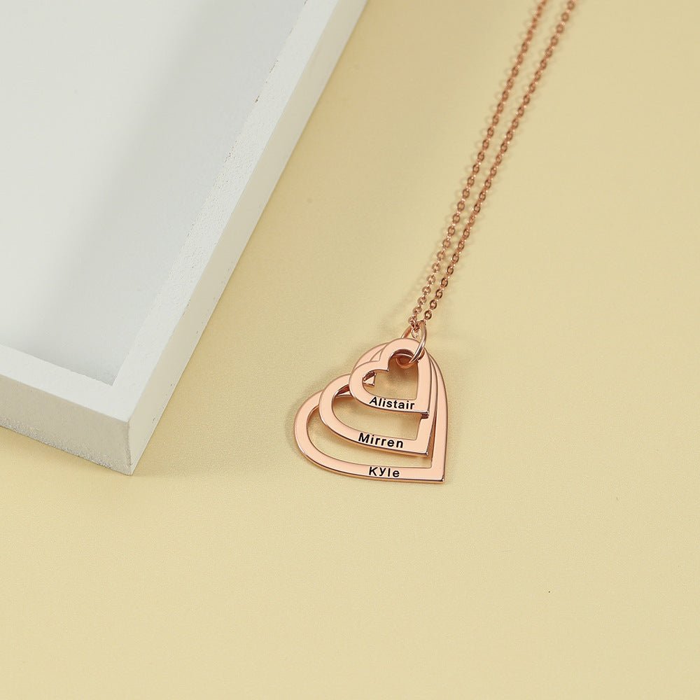 Beautiful large, medium and small three hollow hearts customizable name design necklace - JuVons