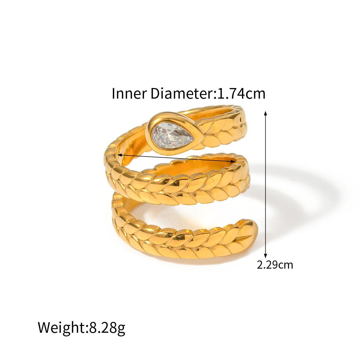 Beautiful & unique snake-shaped design ring in 18k gold - JuVons