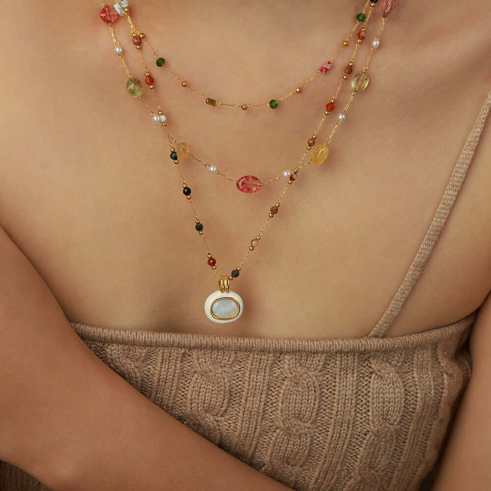 Delicate18K gold collarbone chain and gemstone design necklace - JuVons