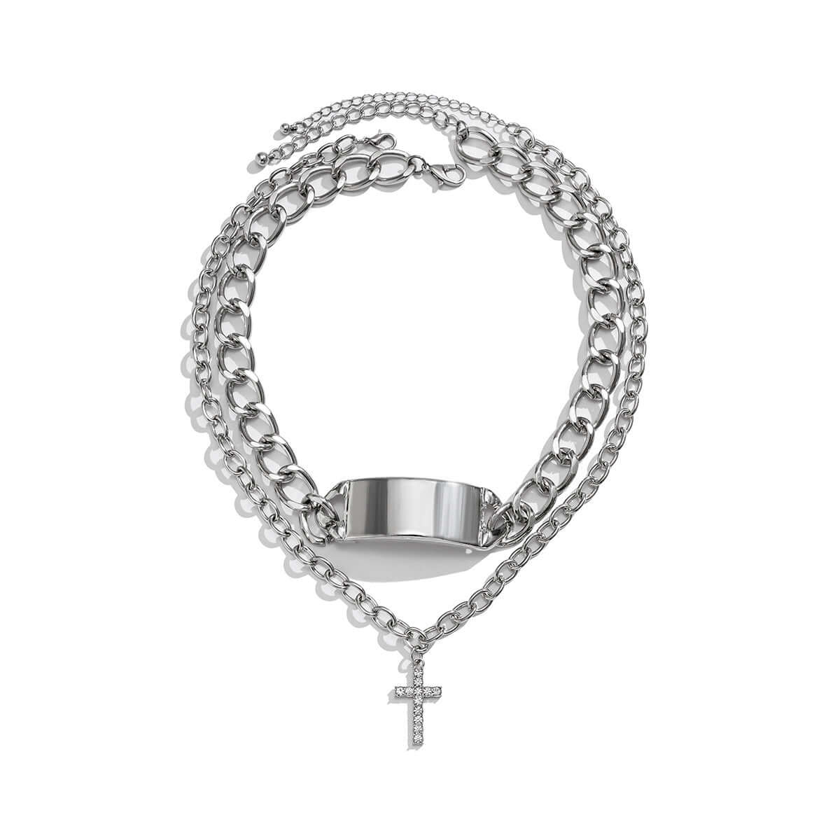 Diamond-encrusted cross double-layer stacking pendant necklace - JuVons
