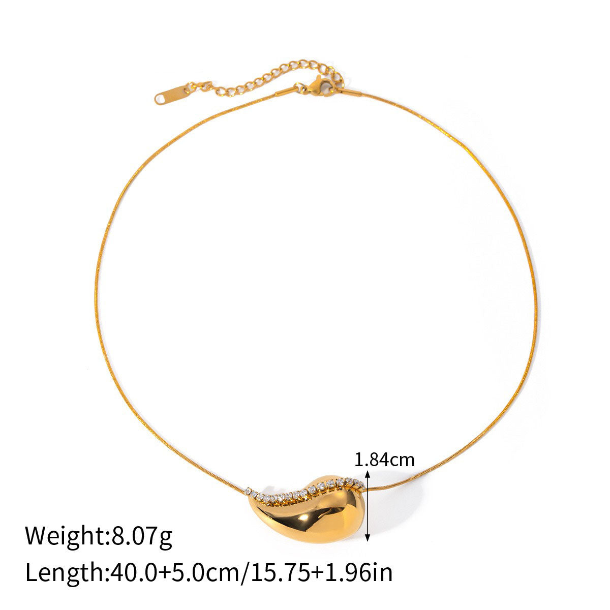 18K gold chubby drop-shaped diamond pendant necklace