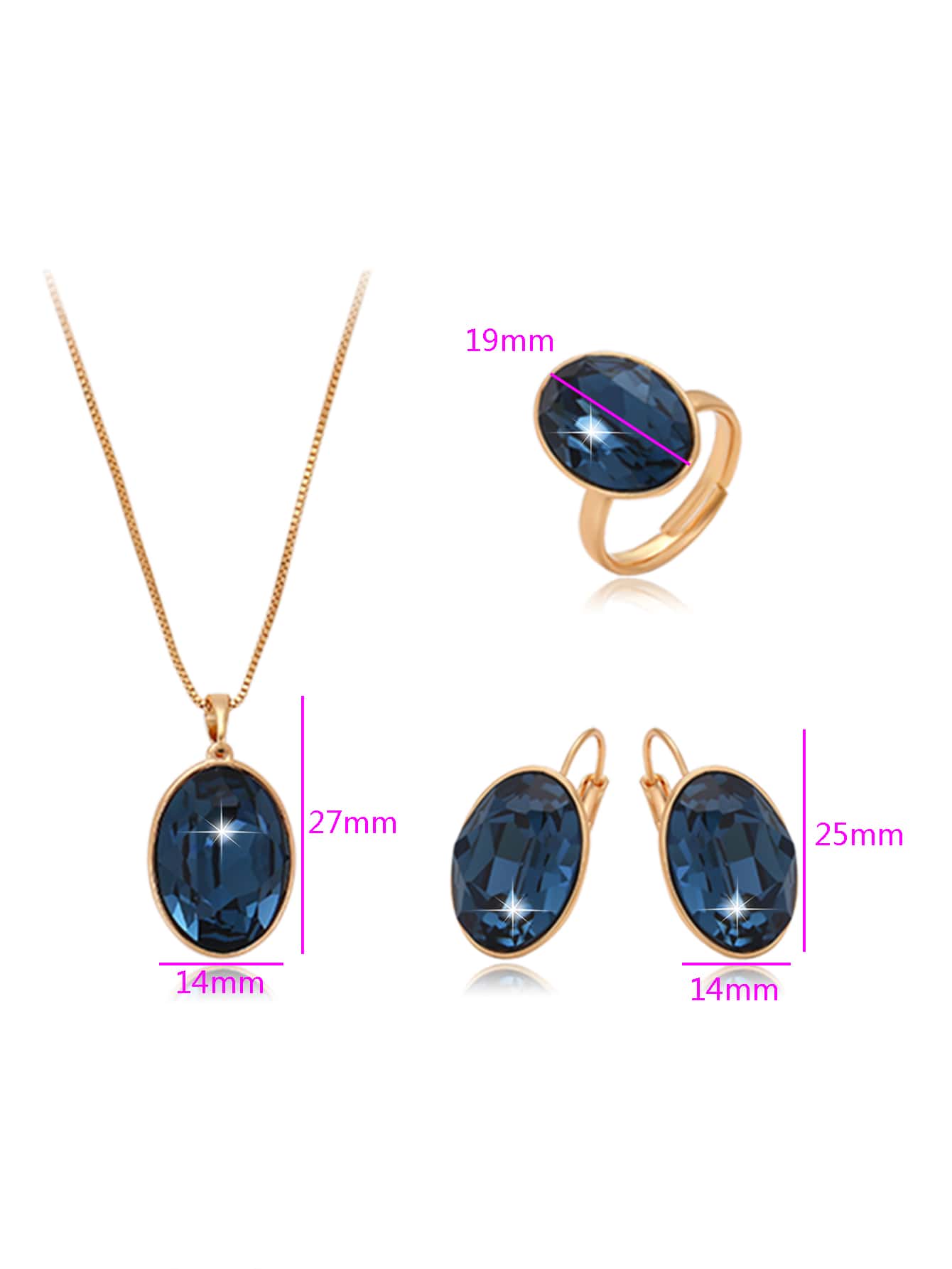 Enchanting faux blue Austrian crystal earring, ring & necklace set - JuVons