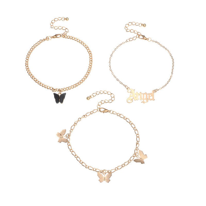 Exquisite fashion letter/butterfly three-layer design all-match anklet - JuVons