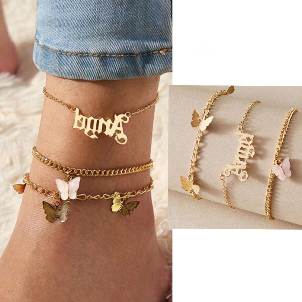 Exquisite fashion letter/butterfly three-layer design all-match anklet - JuVons