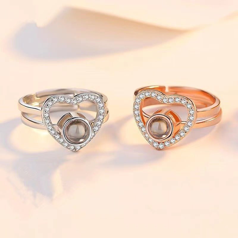 Exquisite heart-shaped two-in-one diamond projection ring - JuVons