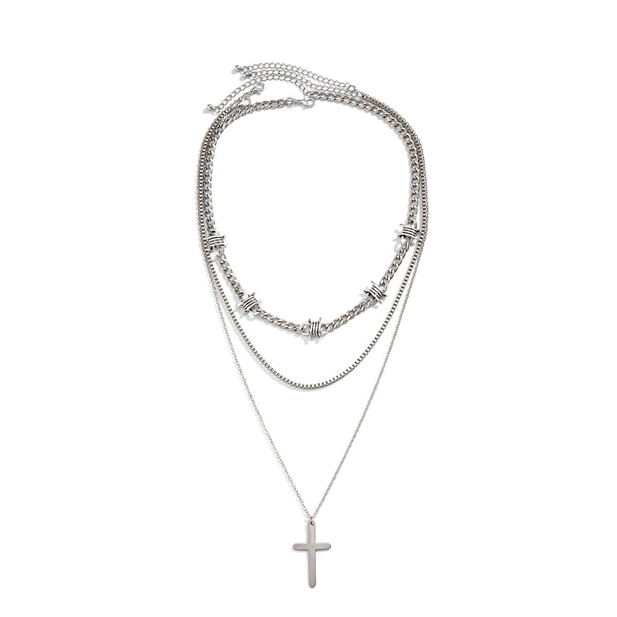 Fashionable and simple hip-hop style three-tiered pearl cross design necklace - JuVons