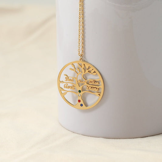 Hollow Tree of Life Inlaid Zircon Customizable Name Design Necklace - JuVons
