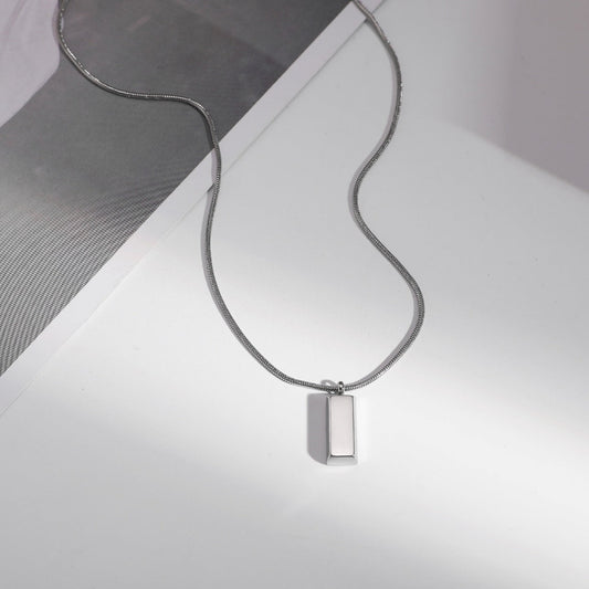Minimalist cold style silver brick design pendant necklace - JuVons