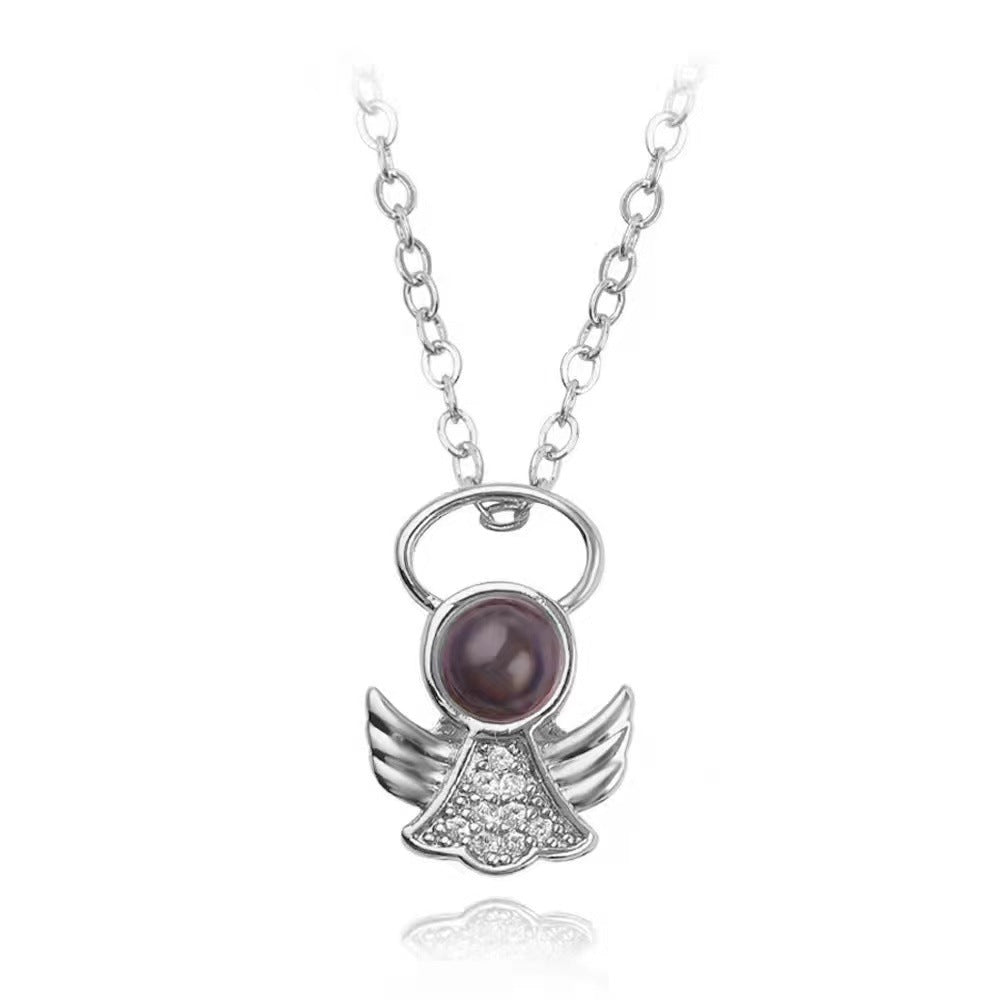 Noble and exquisite angel diamond projection necklace - JuVons
