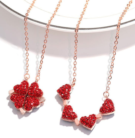 Noble and luxurious four-leaf clover paired with a heart studded with diamonds, a two-wear design necklace - JuVons