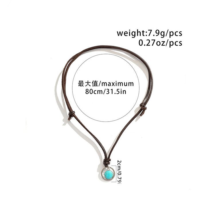 Novel trendy ring hollow out with turquoise design all-match necklace - JuVons