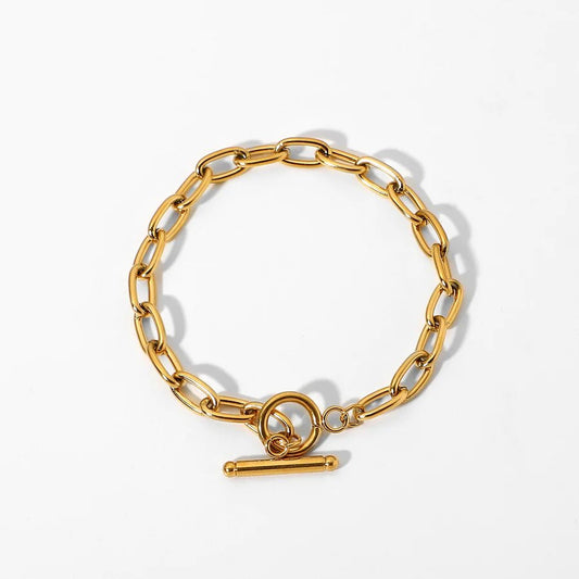 OT Ring Gold Plated Stainless Steel Oval Bracelet - JuVons
