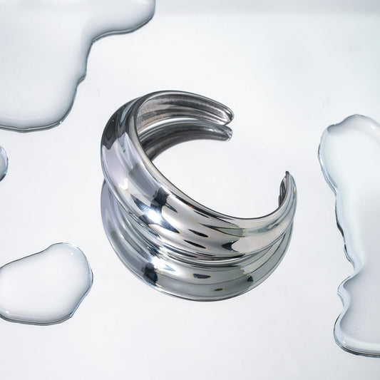 Platinum elegant geometric shape with concave and convex design open bracelet - JuVons