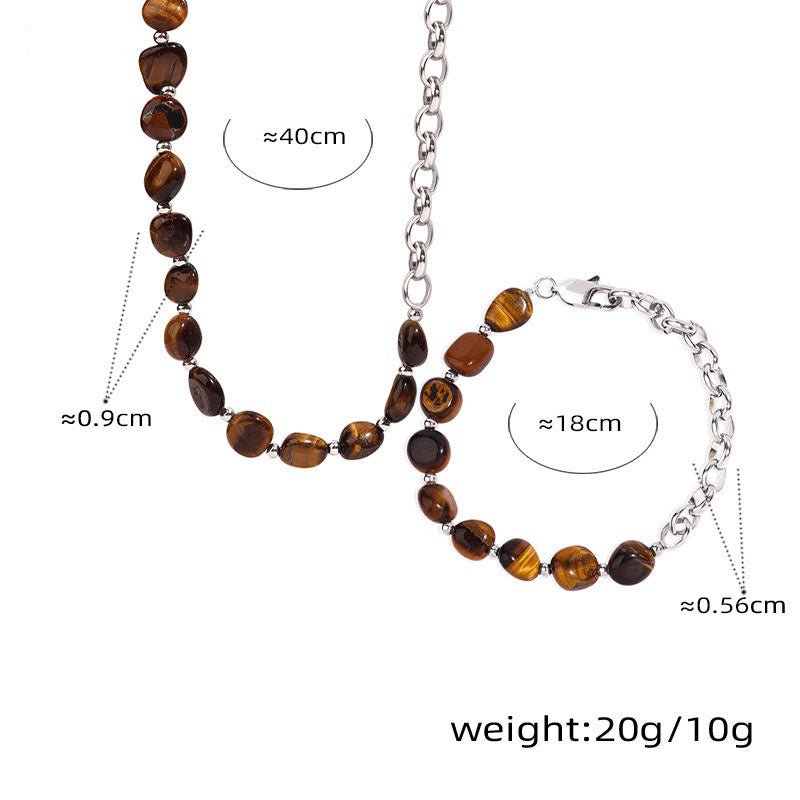 Retro tiger eye stone beads with O-shaped chain necklace set - JuVons