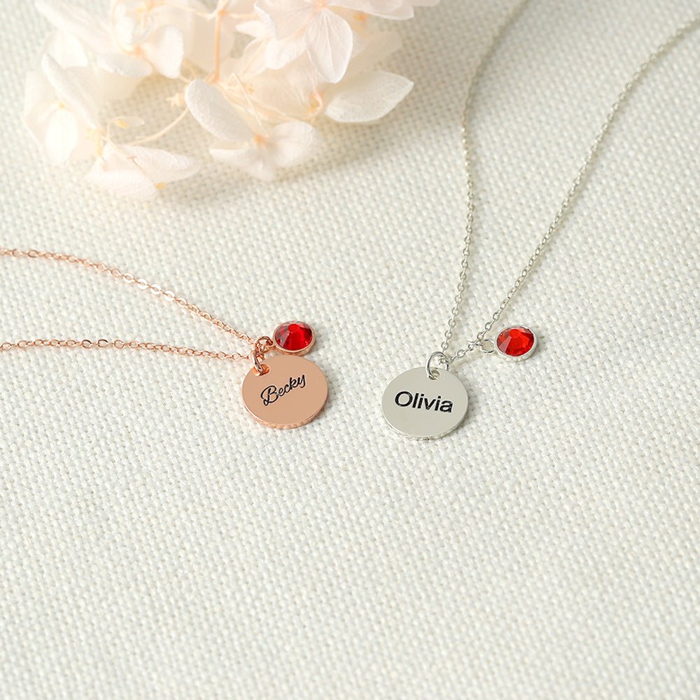 Silver atmospheric round shape with birthstone can be customized name design all-match necklace - JuVons